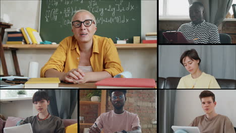Gruppenvideoanruf-Von-Lehrerinnen-Und-Multiethnischen-Schülern